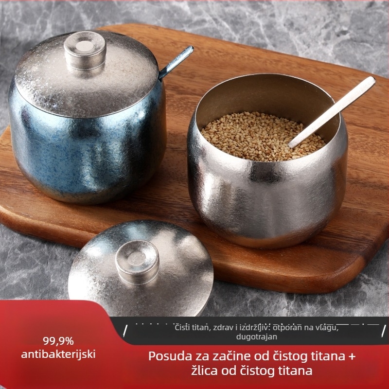 Čist titanski posuda za začine, korejskog stila, zlatni dizajn, s žličicom za chilli ulje i sol, kreativna posuda za roštilj