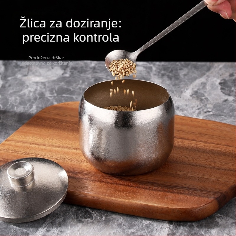 Čist titanski posuda za začine, korejskog stila, zlatni dizajn, s žličicom za chilli ulje i sol, kreativna posuda za roštilj