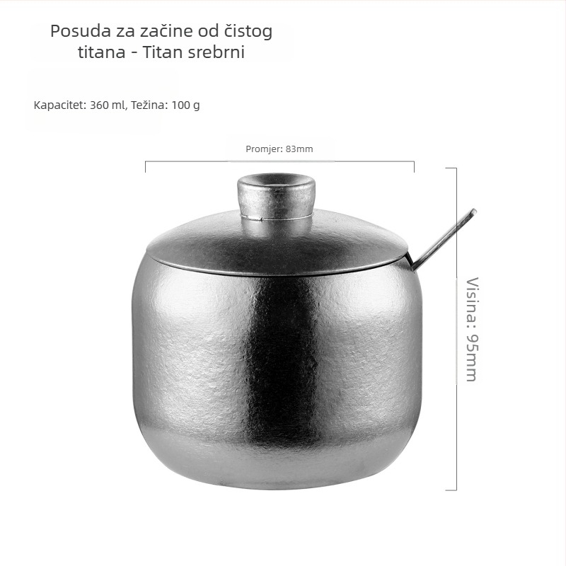 Čist titanski posuda za začine, korejskog stila, zlatni dizajn, s žličicom za chilli ulje i sol, kreativna posuda za roštilj