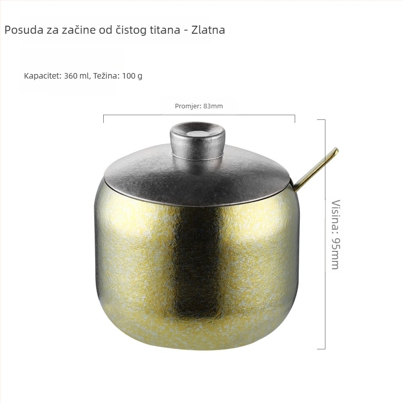 Čist titanski posuda za začine, korejskog stila, zlatni dizajn, s žličicom za chilli ulje i sol, kreativna posuda za roštilj