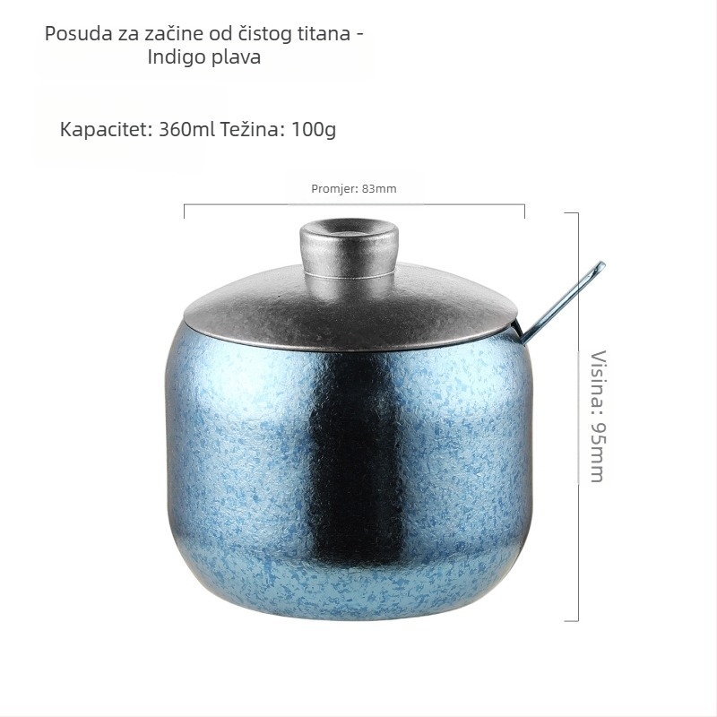 Čist titanski posuda za začine, korejskog stila, zlatni dizajn, s žličicom za chilli ulje i sol, kreativna posuda za roštilj