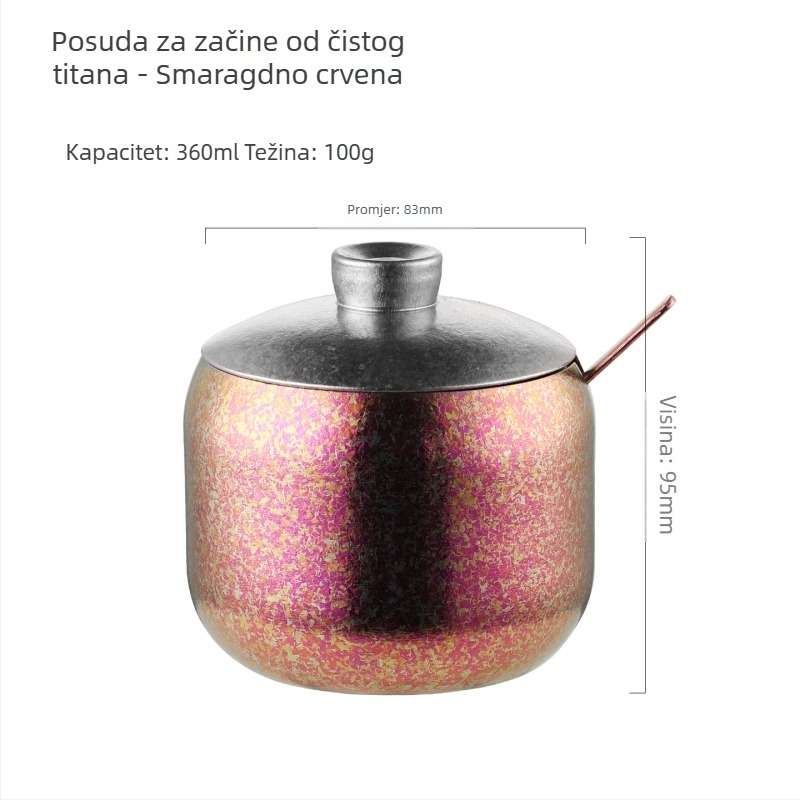 Čist titanski posuda za začine, korejskog stila, zlatni dizajn, s žličicom za chilli ulje i sol, kreativna posuda za roštilj