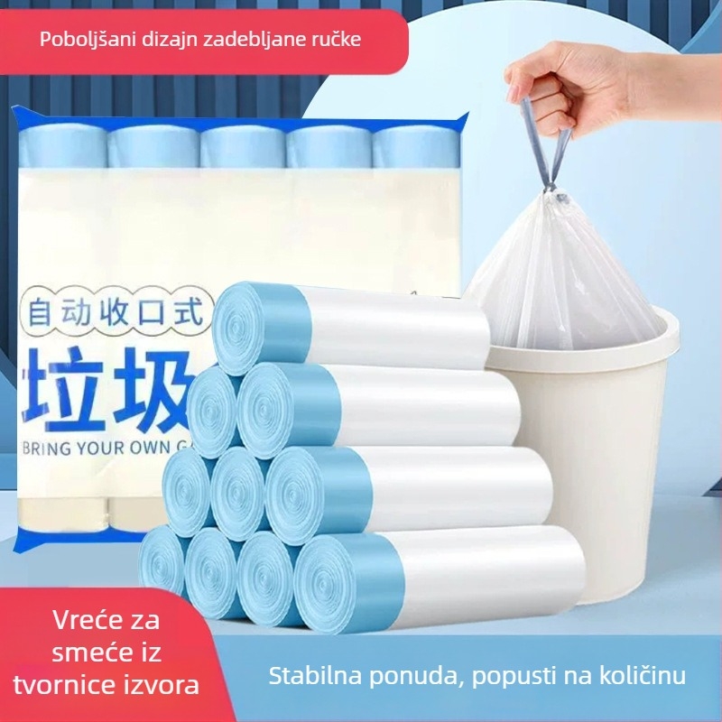 Kese za smeće s vrpcom, velike, crne, debele, za ured i kuhinju, prijenosne, 60 komada