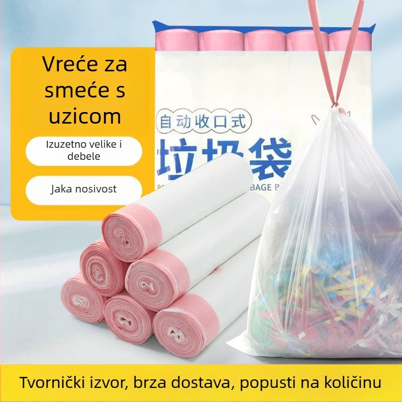 Kese za smeće s vrpcom, velike, crne, debele, za ured i kuhinju, prijenosne, 60 komada