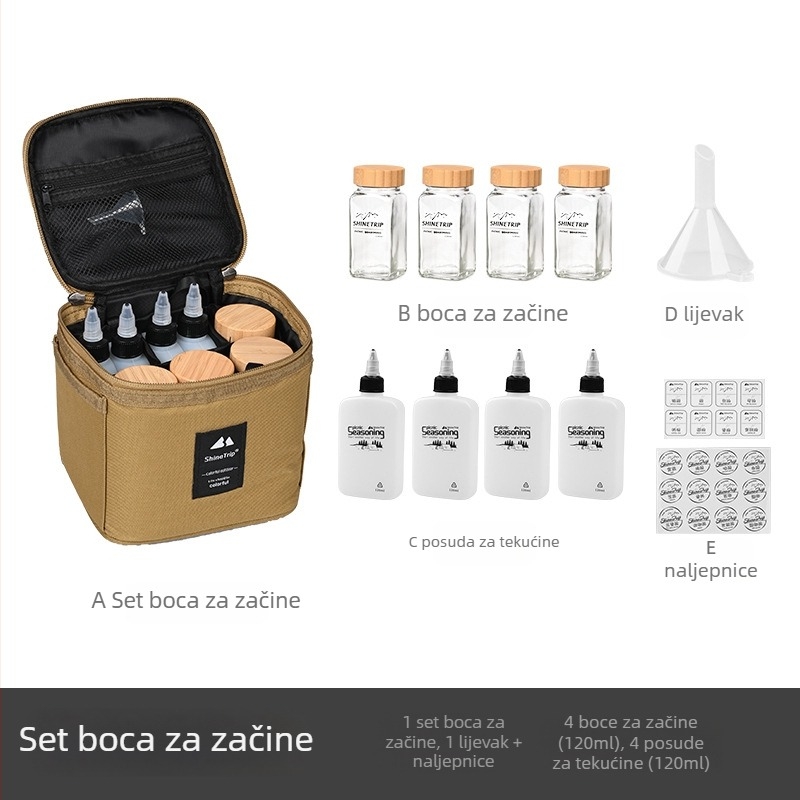 Prijenosni set posuda za začine za kampiranje i roštilj – kutija za pohranu i bočica za ulje