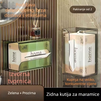 Prozirna kutija za papirnate ubruse bez rupa, za dnevni boravak, kuhinju i kupaonicu, samoljepljiva zidna vodootporna kutija za pohranu