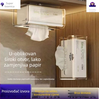 Prozirna kutija za papirnate ubruse bez rupa, za dnevni boravak, kuhinju i kupaonicu, samoljepljiva zidna vodootporna kutija za pohranu