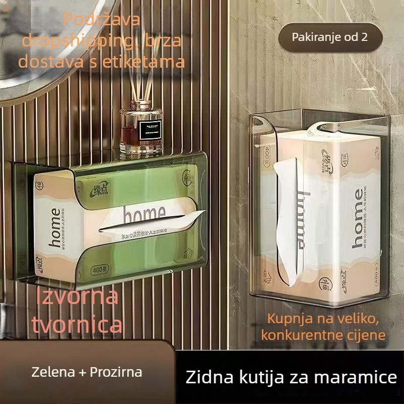 Prozirna kutija za papirnate ubruse bez rupa, za dnevni boravak, kuhinju i kupaonicu, samoljepljiva zidna vodootporna kutija za pohranu