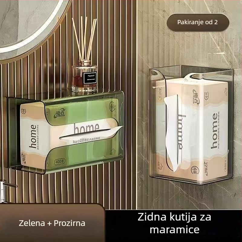 Prozirna kutija za papirnate ubruse bez rupa, za dnevni boravak, kuhinju i kupaonicu, samoljepljiva zidna vodootporna kutija za pohranu