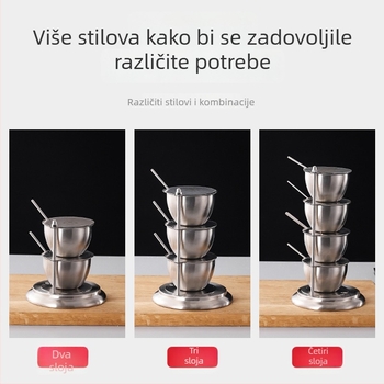 Vertikalni držač začina od nehrđajućeg čelika 304 s poklopcem – rotirajuće posude za sol i MSG