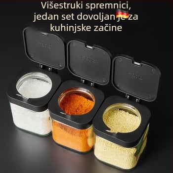 Stakleni set posuda za začine u kuhinji – posudice soli i MSG sa zatvorenim spremnikom za skladištenje