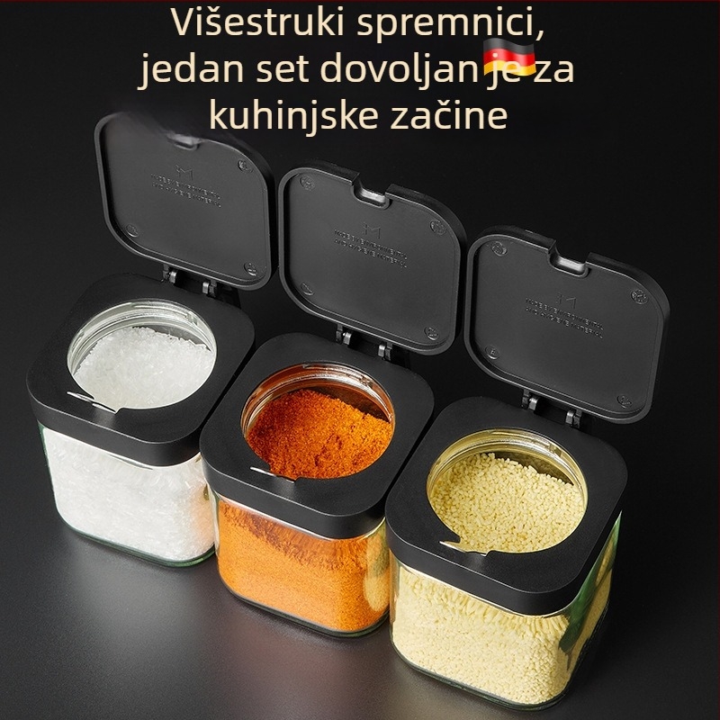 Stakleni set posuda za začine u kuhinji – posudice soli i MSG sa zatvorenim spremnikom za skladištenje