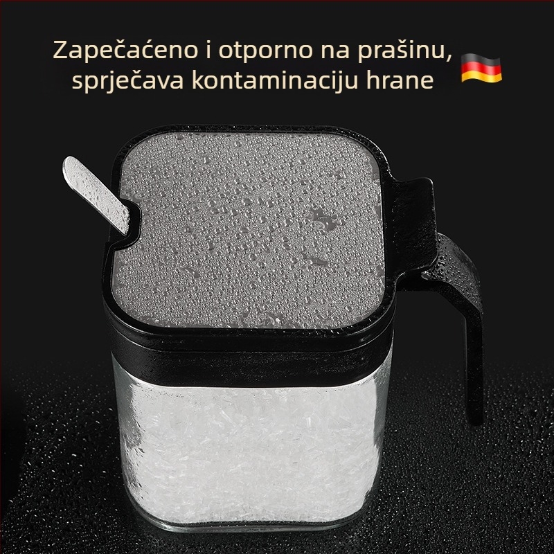Stakleni set posuda za začine u kuhinji – posudice soli i MSG sa zatvorenim spremnikom za skladištenje