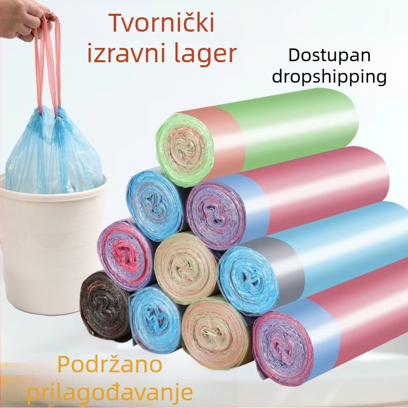 15 komada po rolni, crne vrećice za smeće s vezicom, kućna upotreba, standardne veličine, mala rolna, automatsko zatvaranje