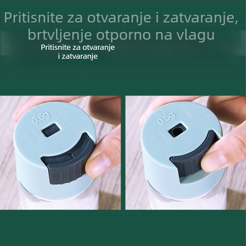 Kuhinjska posuda za začine s pritiskom za doziranje soli, zatvoren stakleni spremnik za sol i MSG