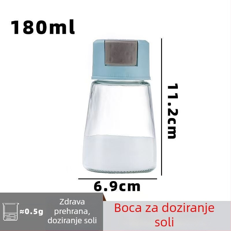 Stakleni kuhinjski dozator za začine s pritisknim spremnikom za sol i zatvorenim spremnikom za začine
