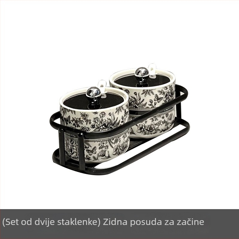Keramički set posuda za začine u skandinavskom stilu s motivom leptira i cvijeta, zidni držač kuhinjske pohrane