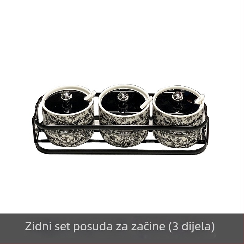 Keramički set posuda za začine u skandinavskom stilu s motivom leptira i cvijeta, zidni držač kuhinjske pohrane