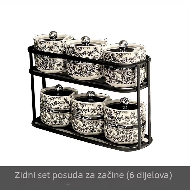 Keramički set posuda za začine u skandinavskom stilu s motivom leptira i cvijeta, zidni držač kuhinjske pohrane