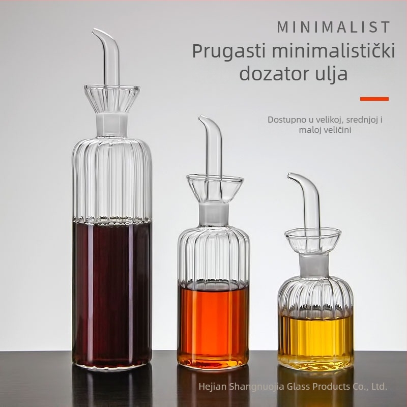 Staklena kuhinjska boca za ulje s prugastim dizajnom, prozirna boca za začine, sojin sos, ocat i kuhinjsko ulje