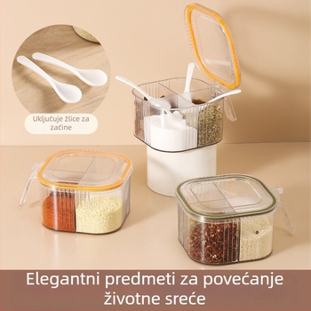 Kućna kutija za začine s brtvom i otpornom na vlagu, set začina sa solnom posudom i mernom kapom, kutija s više pretinaca i žličicom