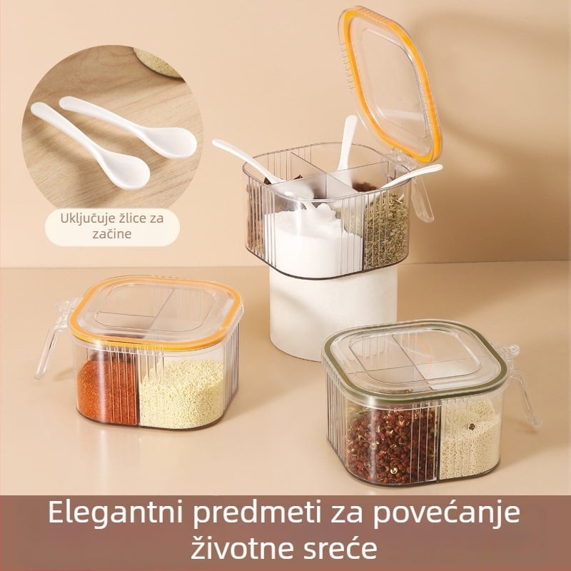 Kućna kutija za začine s brtvom i otpornom na vlagu, set začina sa solnom posudom i mernom kapom, kutija s više pretinaca i žličicom