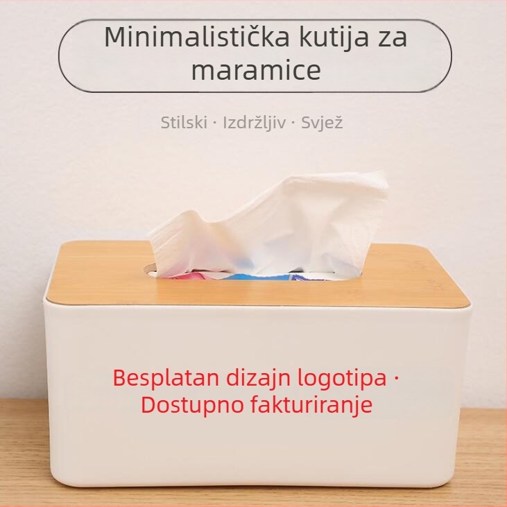 Plastična kutija za salvete s drvenim poklopcem, mogućnost otiska logotipa, za hotele i restorane