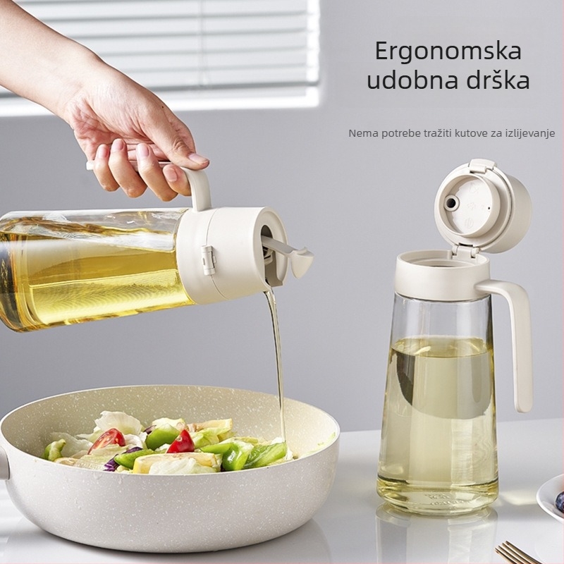 Unaprijeđena staklena posuda za ulje u kuhinji s automatskim otvaranjem i zatvaranjem, za ulje, sojin sos, ocat i začine.