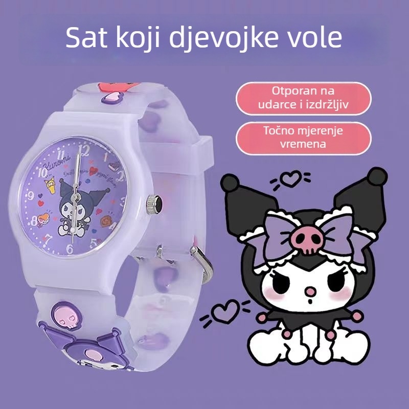 Dječji sat s dizajnom crtanog filma, kvarcni mehanizam, okrugli brojčanik 35 mm, plastično kućište, PVC remen, nehrđajući čelik kopča