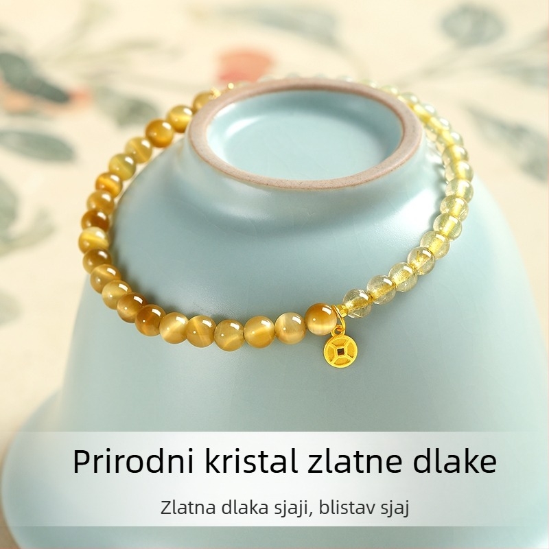 Narukvica od prirodnih kristala s zlatnim kvarcom i tigrovim okom, srebrni nakit S925, unisex