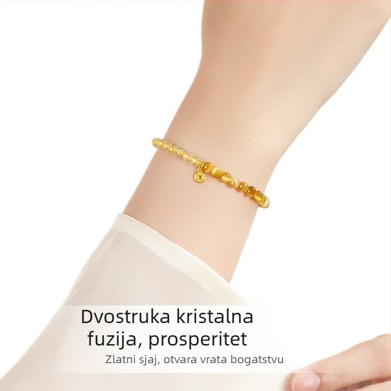 Narukvica od prirodnih kristala s zlatnim kvarcom i tigrovim okom, srebrni nakit S925, unisex