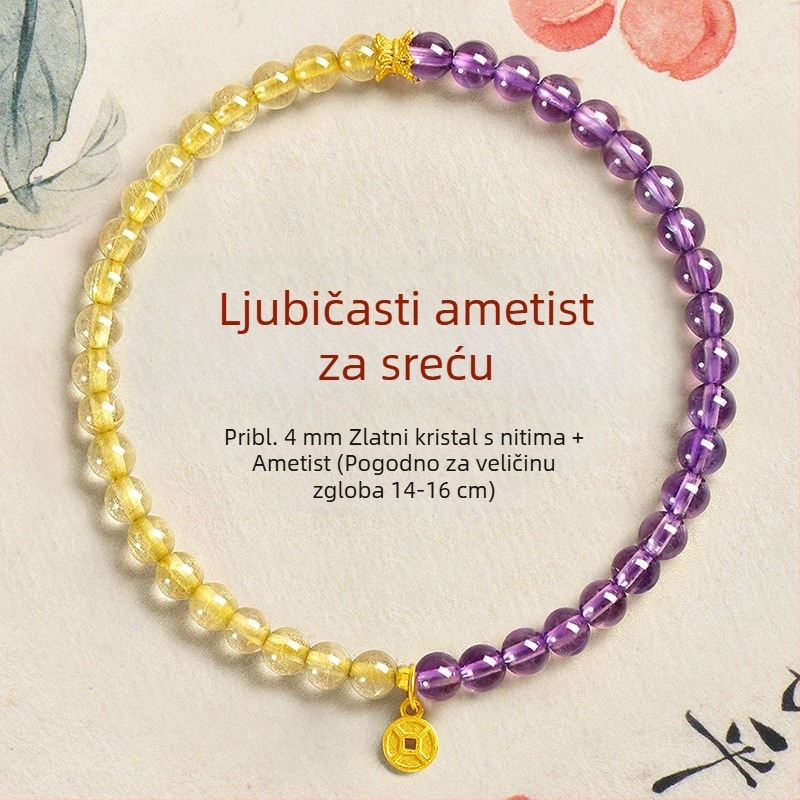 Narukvica od prirodnih kristala s zlatnim kvarcom i tigrovim okom, srebrni nakit S925, unisex