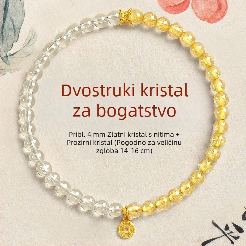 Narukvica od prirodnih kristala s zlatnim kvarcom i tigrovim okom, srebrni nakit S925, unisex