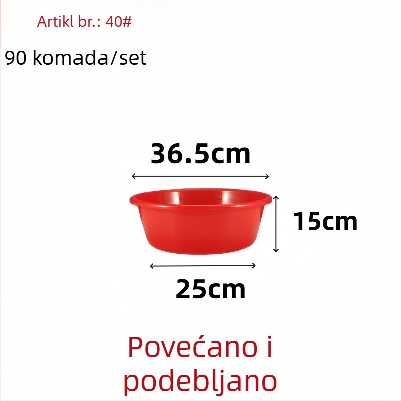 Velika crvena plastična zdjela s debelim stijenkama, okrugla, za pranje rublja i pranje povrća, pogodna za vjenčanja