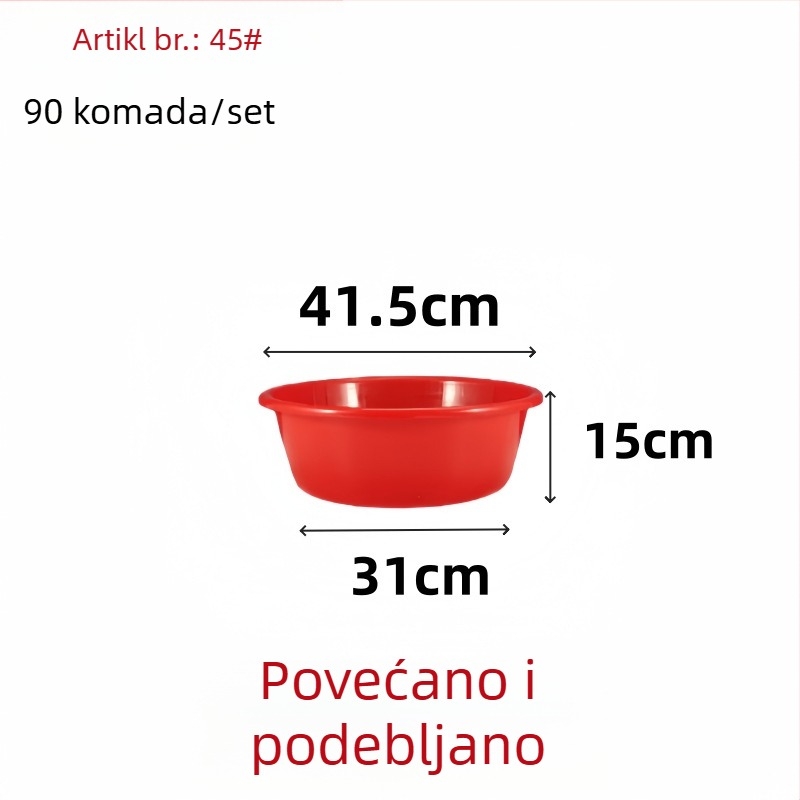 Velika crvena plastična zdjela s debelim stijenkama, okrugla, za pranje rublja i pranje povrća, pogodna za vjenčanja