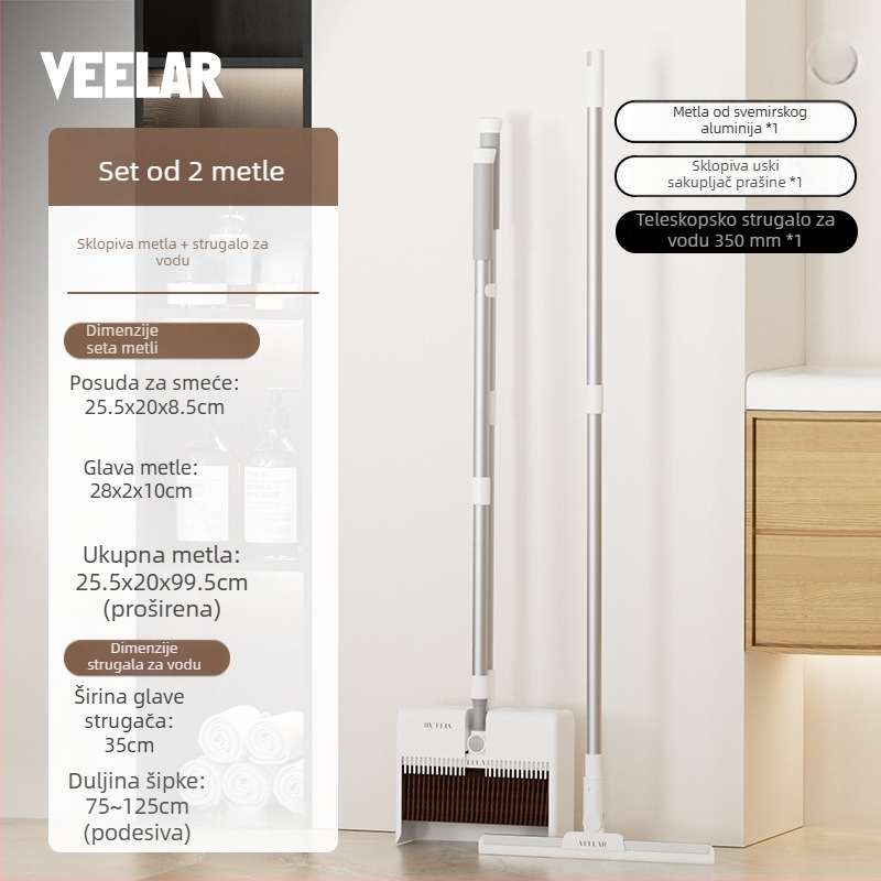VEELAR Set metle i lopatice za prašinu — sklopivi kućni alat za čišćenje