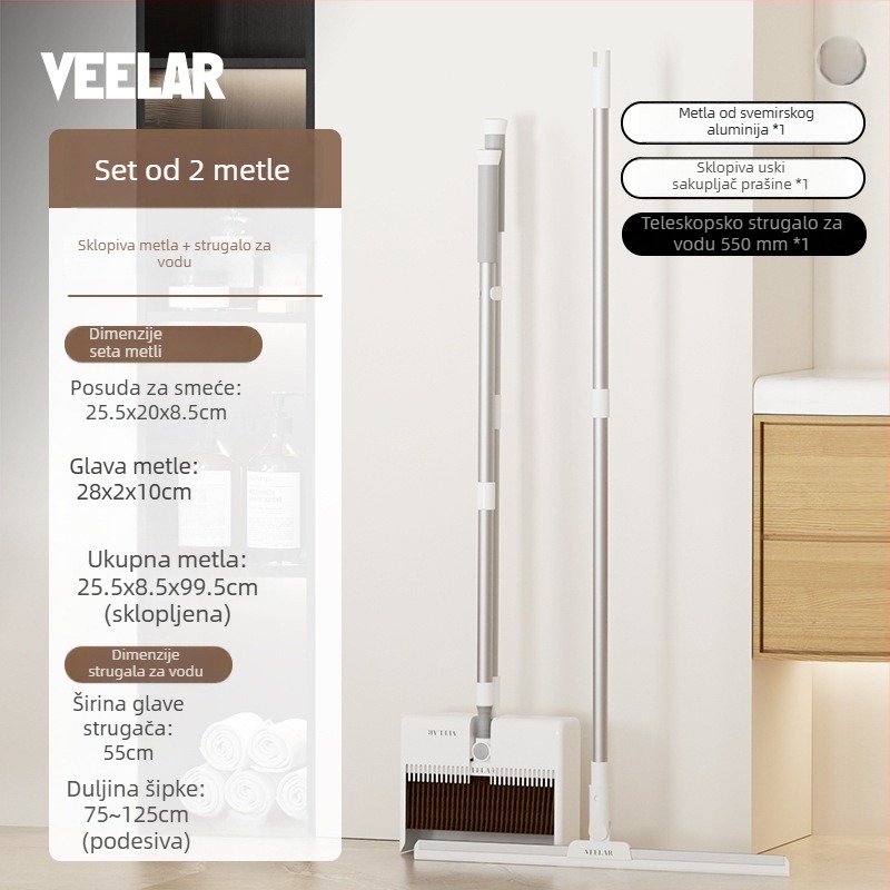 VEELAR Set metle i lopatice za prašinu — sklopivi kućni alat za čišćenje
