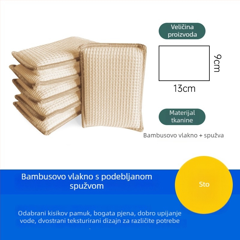 Spužva za suđe od vlakana bambusa, bez dlačica, čista spužva za pranje posuđa
