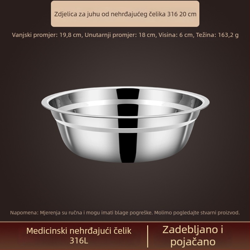 Posuda od 316 nerđajućeg čelika, prehrambene klase, debeli zidovi, mala zdjela za rižu i juhu, kućna kuhinja