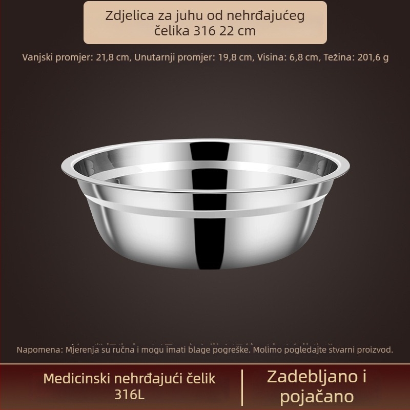Posuda od 316 nerđajućeg čelika, prehrambene klase, debeli zidovi, mala zdjela za rižu i juhu, kućna kuhinja