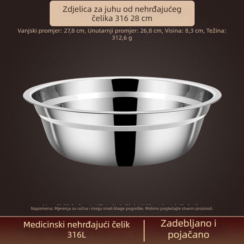 Posuda od 316 nerđajućeg čelika, prehrambene klase, debeli zidovi, mala zdjela za rižu i juhu, kućna kuhinja