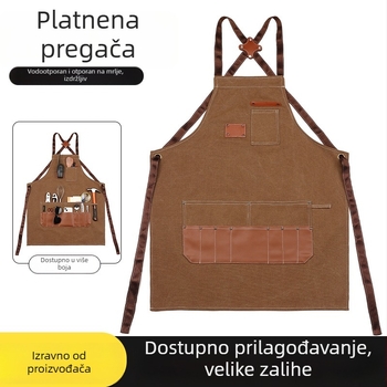 Pamučna platnena pregača, vodootporna i otporna na masnoću, za kuhinju, kafić i dom, bez rukava, u traper-stilu