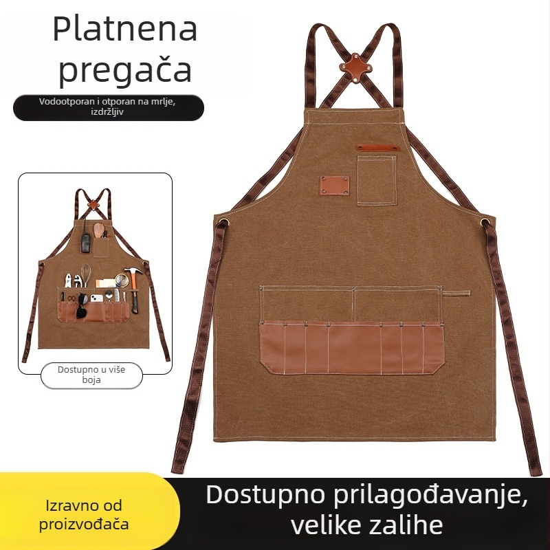 Pamučna platnena pregača, vodootporna i otporna na masnoću, za kuhinju, kafić i dom, bez rukava, u traper-stilu