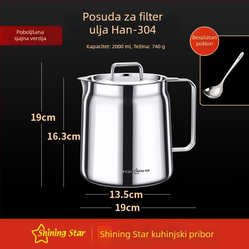 Posuda od nehrđajućeg čelika za filtriranje ulja 304, velik kapacitet, s poklopcem, protiv curenja, za izlijevanje ulja