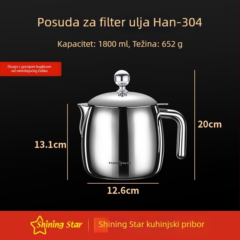 Posuda od nehrđajućeg čelika za filtriranje ulja 304, velik kapacitet, s poklopcem, protiv curenja, za izlijevanje ulja