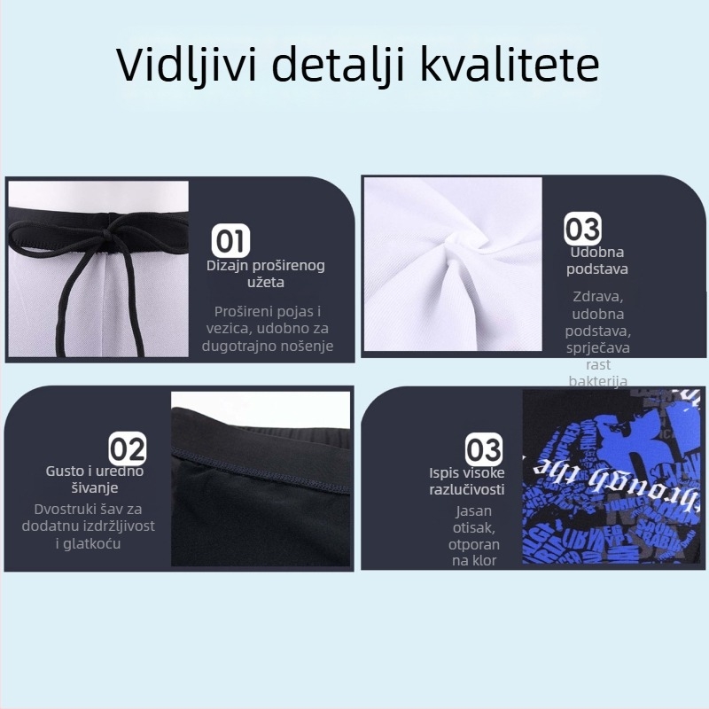 Novo muško kupaće šorce boxer-stila, natjecateljski, prilagodljiv, velike veličine, brzo se suše