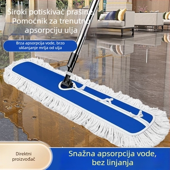 Veliki plosnati mop za čišćenje s pamuk vlaknima, upijajući, široka glava, zamjenske krpe