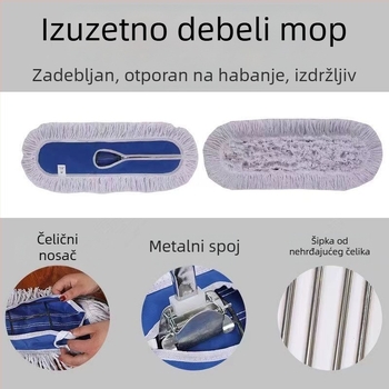 Veliki plosnati mop za čišćenje s pamuk vlaknima, upijajući, široka glava, zamjenske krpe