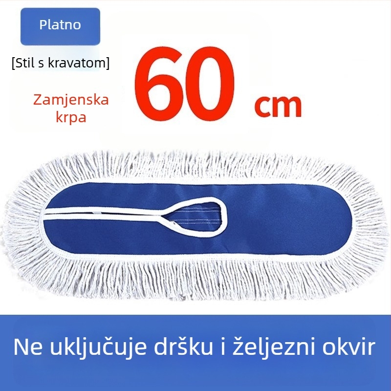 Veliki plosnati mop za čišćenje s pamuk vlaknima, upijajući, široka glava, zamjenske krpe