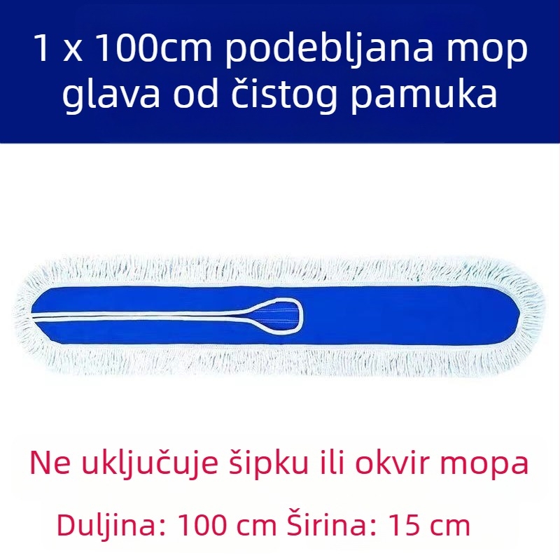 Veliki plosnati mop za čišćenje s pamuk vlaknima, upijajući, široka glava, zamjenske krpe